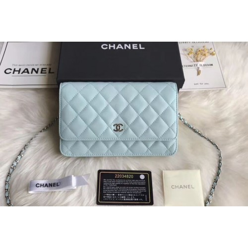 Chanel WOC Original Sheepskin Leather Flap Cross-body bags CF33814 Light Blue Silver Chain