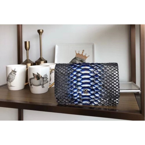 Chanel WOC Original Python Leather Flap Cross-body bags 33814 Black/Blue