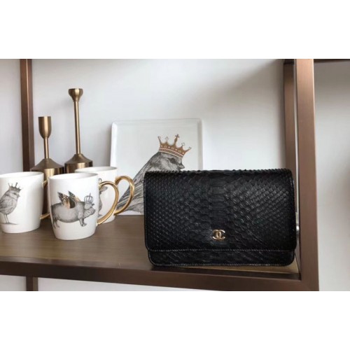 Chanel WOC Original Python Leather Flap Cross-body bags 33814 Black Gold Chain