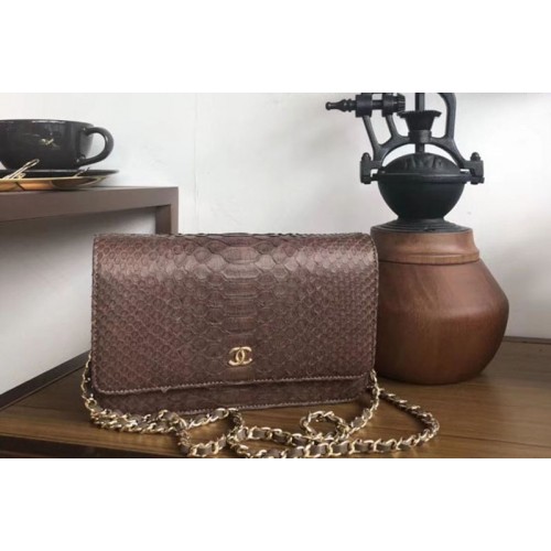 Chanel WOC Original Python Leather Flap Cross-body bags 33814 Brown
