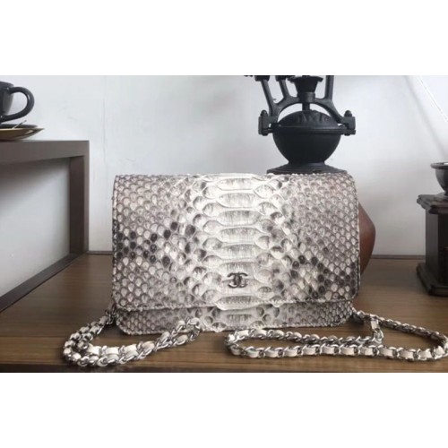 Chanel WOC Original Python Leather Flap Cross-body bags 33814 Grey/White Silver Chain