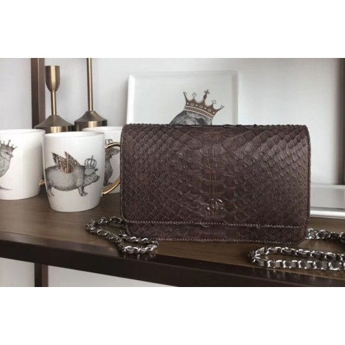 Chanel WOC Original Python Leather Flap Cross-body bags 33814 Brown Silver Chain