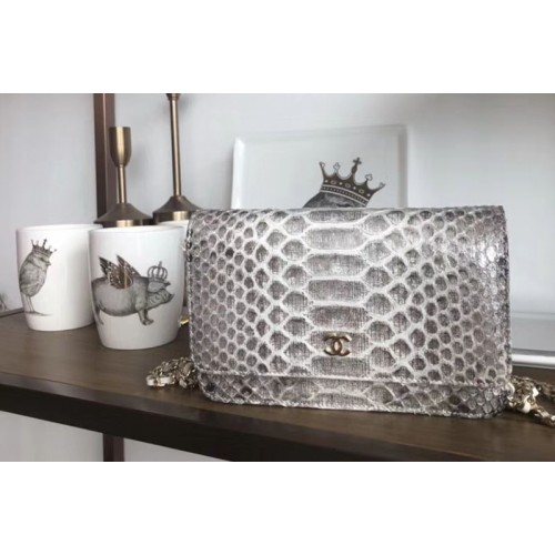 Chanel WOC Original Python Leather Flap Cross-body bags 33814 White/Grey Gold Chain