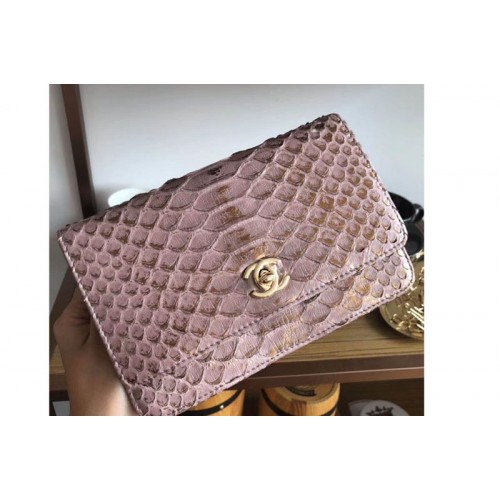 Chanel WOC Original Python Leather Flap Cross-body bags 33814 Pink Gold Chain