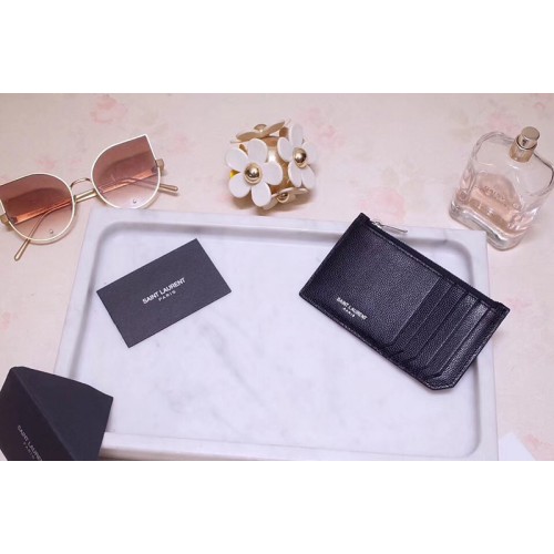 YSL Card Case Black Calf Leather