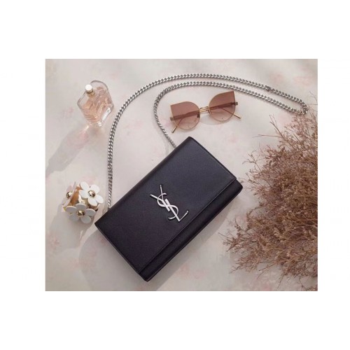 YSL Classic Medium Monogram Chain Satchel Bag Silver Chain