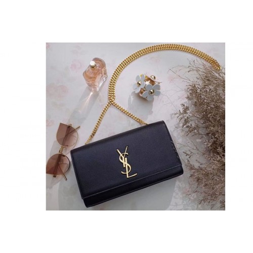 YSL Classic Medium Monogram Chain Satchel Bag Black Leather Gold Chain