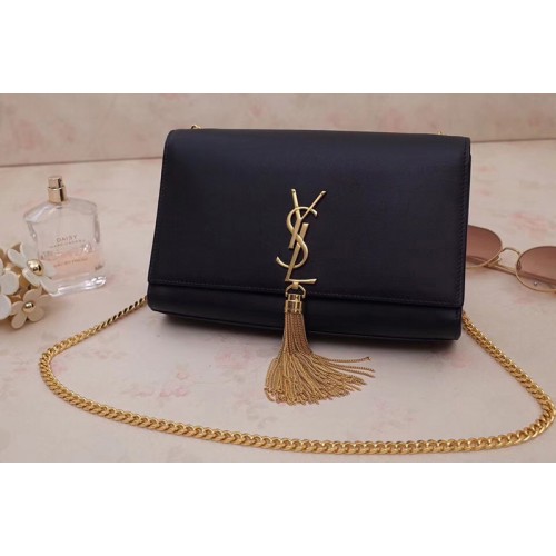 YSL Medium Kate Tassel Chain Bag Black Smooth Leather