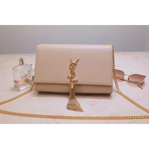 YSL Medium Kate Tassel Chain Bag Beige Smooth Leather