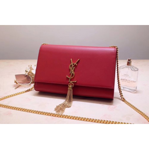 YSL Medium Kate Tassel Chain Bag Red Smooth Leather
