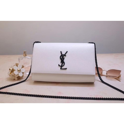 YSL Medium Kate Tassel Chain Bag White Smooth Leather