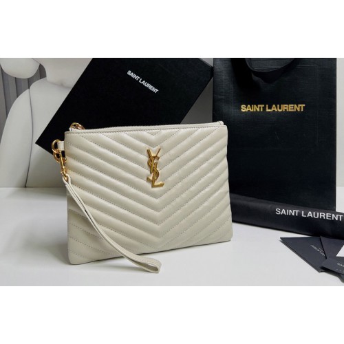 YSL Monogram A5 Pouch Bags In White Matelasse Leather