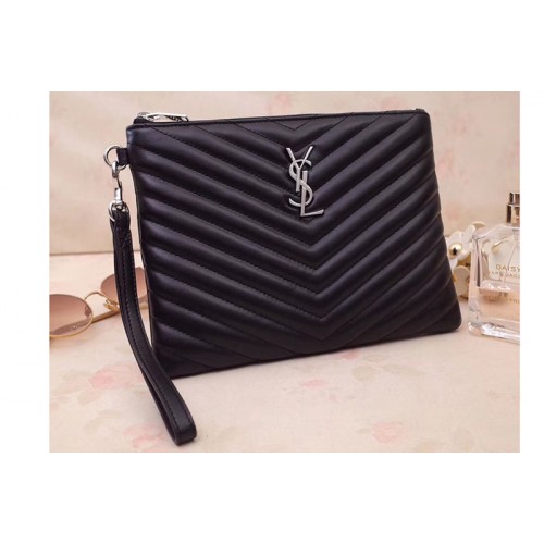 YSL Monogram A5 Pouch Bags In Black Matelasse Leather