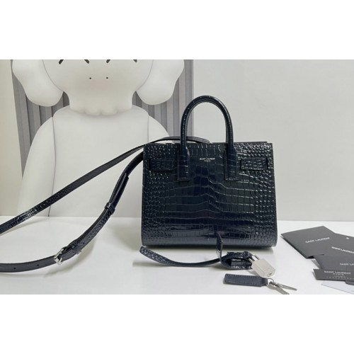 YSL CLASSIC SAC DE JOUR NANO IN Navy Blue CROCODILE-EMBOSSED SHINY LEATHER