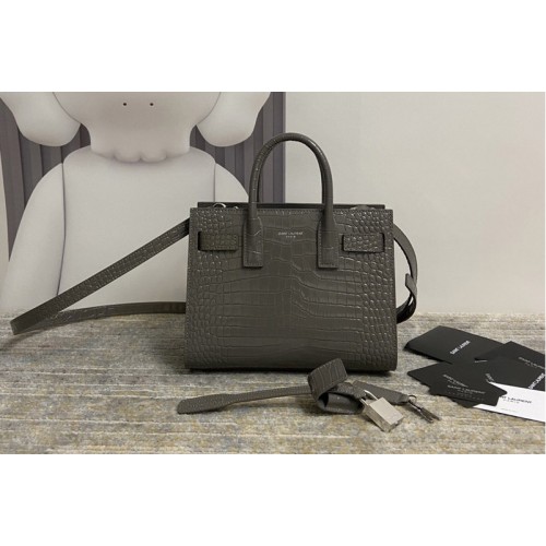 YSL CLASSIC SAC DE JOUR NANO IN Gray CROCODILE-EMBOSSED SHINY LEATHER
