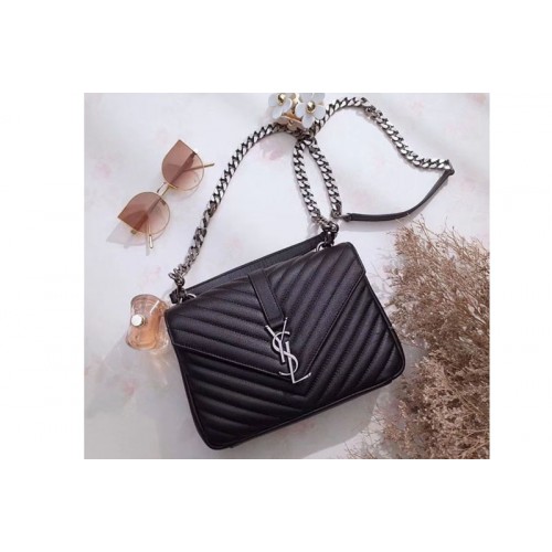 YSL Classic Medium Monogram College Bags Black Leather Silver Chain