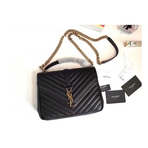 YSL Classic Medium Monogram College Bags Black Leather Gold Chain