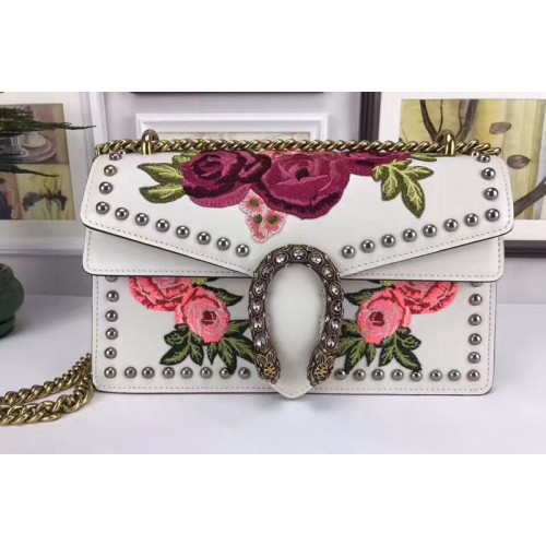 Gucci White Dionysus Embroidered Leather Shoulder Bag