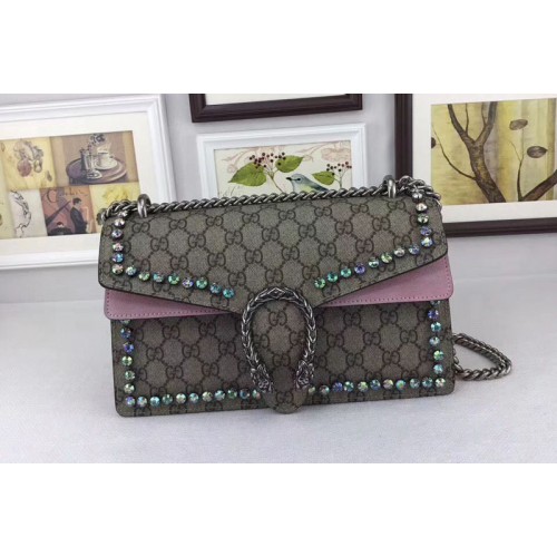 Gucci Dionysus Canvas Shoulder Bag with Crystals Pink