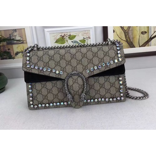Gucci Dionysus Canvas Shoulder Bag with Crystals Black
