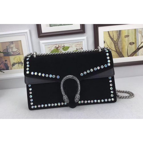 Gucci Dionysus Suede Shoulder Bag with Crystals Black