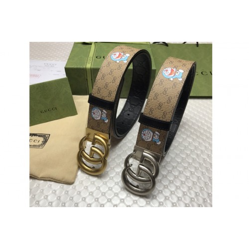 Gucci Doraemon x Gucci 38mm Belt Supreme canvas Black Leather With Gold Silver Buckle Gucci Doraemon x Gucci 38mm Belt Supreme canvas Black Leather With Gold Silver Buckle