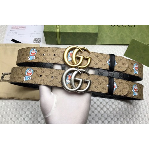 Gucci Doraemon x Gucci 38mm Belt Supreme canvas Black Leather With Gold Silver Buckle Gucci Doraemon x Gucci 38mm Belt Supreme canvas Black Leather With Gold Silver Buckle