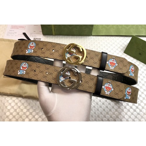 Gucci Doraemon x Gucci 38mm Belt Supreme canvas Black Leather With Gold Silver Buckle Gucci Doraemon x Gucci 38mm Belt Supreme canvas Black Leather With Gold Silver Buckle