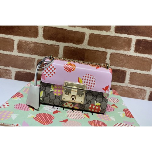 Gucci Padlock small shoulder bag in Beige and ebony Supreme canvas with apple print Pink Leather Gucci Padlock small shoulder bag in Beige and ebony Supreme canvas with apple print Pink Leather
