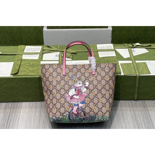 Gucci Childrens ranch tote Bag in Beige ebony Supreme canvas with print