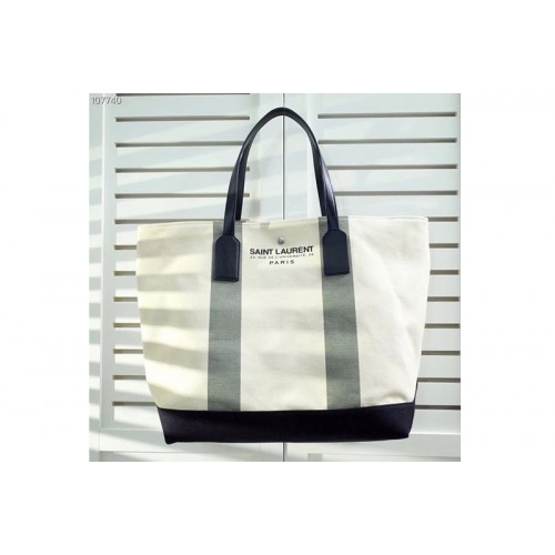 YSL Beach Shopping East West Tote Bag In Light Beige and Khaki Canvas