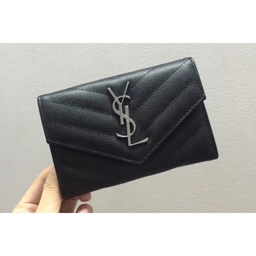 YSL Small Monogram Envelope Wallet Black Grain de Poudre Embossed Leather