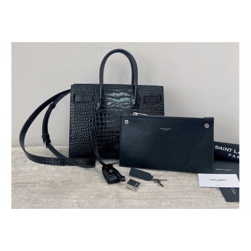 YSL CLASSIC SAC DE JOUR BABY IN Black CROCODILE EMBOSSED MATTE LEATHER
