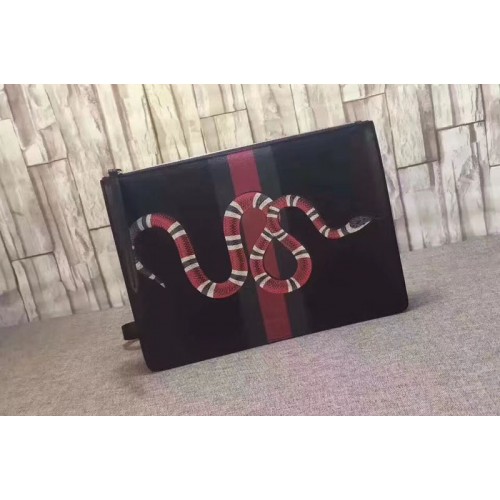 Gucci Web And Snake Leather Messenger Bag Black