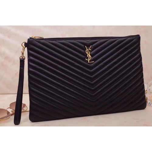 YSL Monogram document holder Bags in Black matelasse leather Gold Hardware