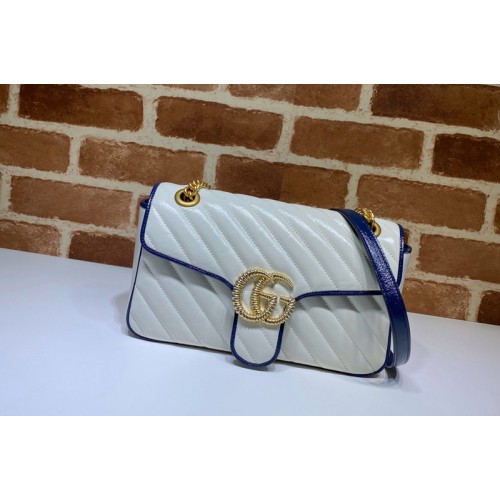 Gucci Marmont small shoulder bag in White Leather With Dark blue leather trim