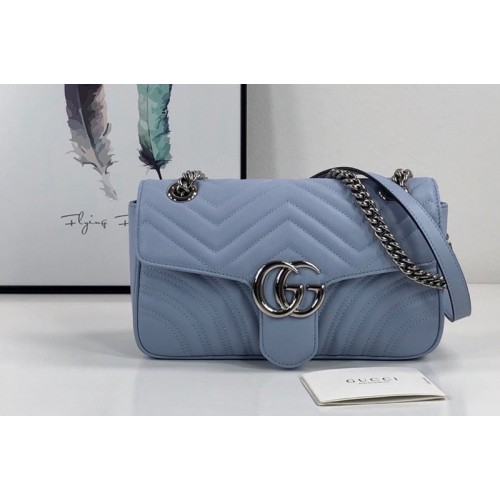 Gucci Marmont small shoulder bag in Pastel Blue matelasse chevron leather with heart