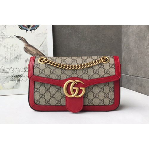 Gucci Marmont small shoulder bag in Beige ebony canvas with Red Leather