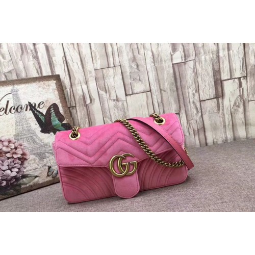 Gucci Marmont Chevron Velvet Shoulder Bag Pink