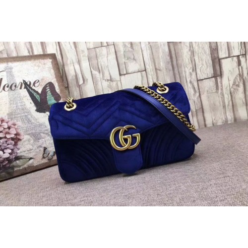Gucci Marmont Chevron Velvet Shoulder Bag Blue
