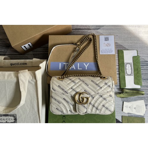 Gucci x Balenciaga The Hacker Project small Marmont bag in White Balenciaga print white leather