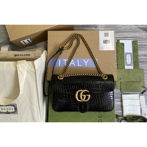 Gucci Marmont crocodile small shoulder bag in Black crocodile Leather