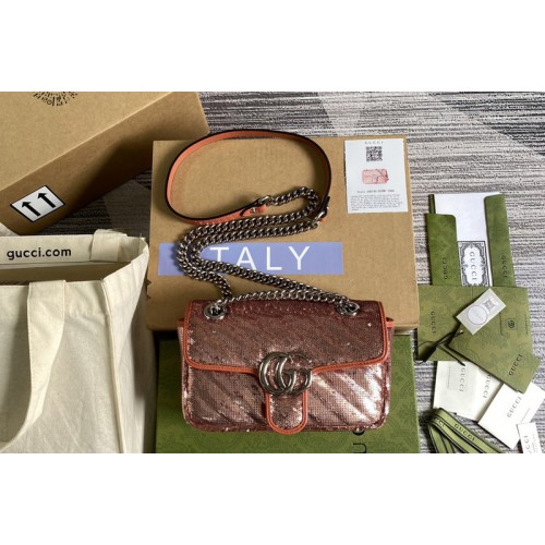 Gucci Marmont small sequin shoulder bag in Brown sequin embroidered quilted silk Gucci Marmont small sequin shoulder bag in Brown sequin embroidered quilted silk