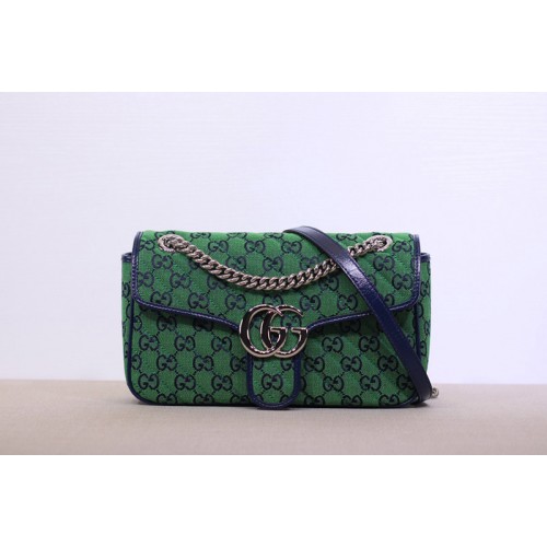 Gucci Marmont multicolor small shoulder bag in Green and blue diagonal matelasse canvas