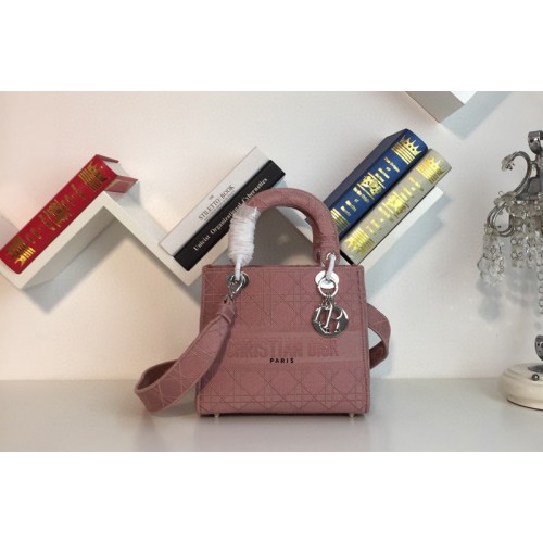 Dior M0565 Medium Bois De Rose Lady D-lite Embroidered Cannage Bag With Silver Hardware