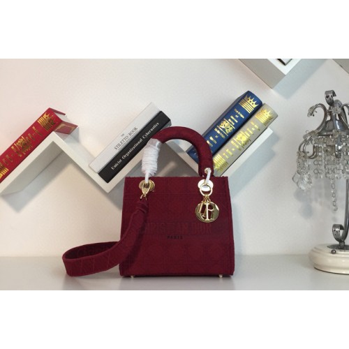 Dior M0565 Medium Bois De Bordeaux Lady D-lite Embroidered Cannage Bag With Gold Hardware