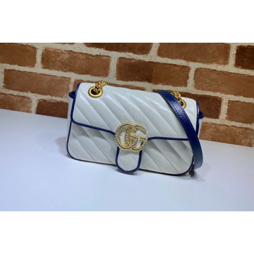 Gucci Marmont matelasse mini bag in White Leather With Dark blue leather trim