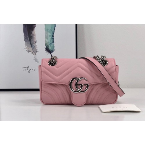 Gucci Marmont mini bag in Pastel Pink matelasse chevron leather with heart