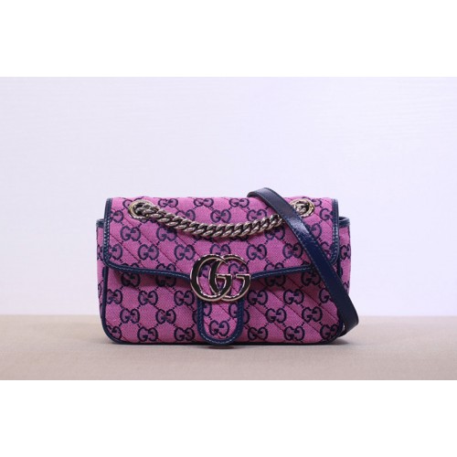 Gucci Marmont mini shoulder bag in Pink and blue diagonal matelasse canvas