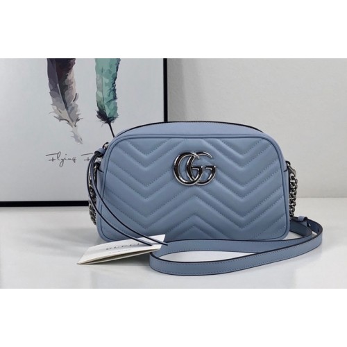 Gucci Marmont small shoulder bag in Pastel Blue matelasse chevron leather with GG